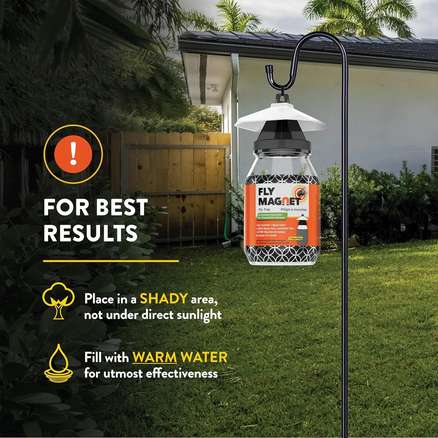 Outdoor Fly Trap [2 Pack] Fly Traps Outdoor with Dissolvable Non-Toxic Bait - Controls Flies for Patios, Hanging Fly Traps with Tie Included