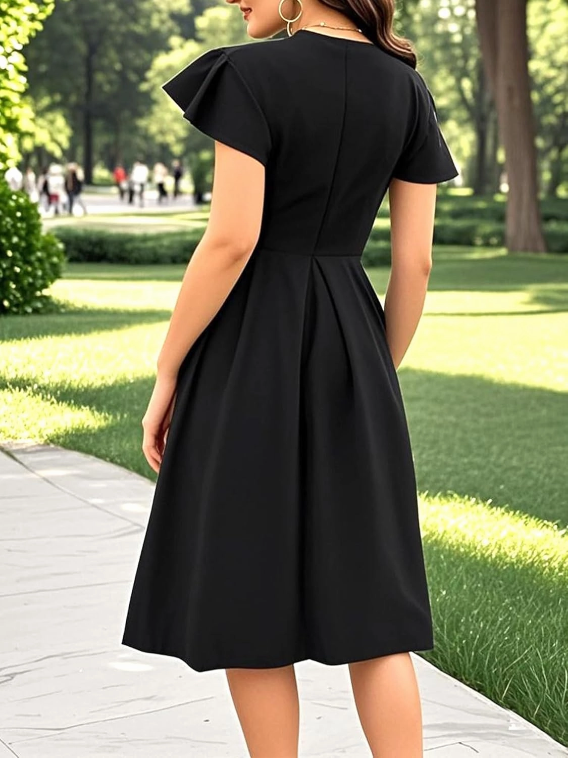 oxiuly Women's Flounce Sleeve Wedding Church Vintage Dresses Casual Floral Party Cocktail Work Dress with Pockets Fei376