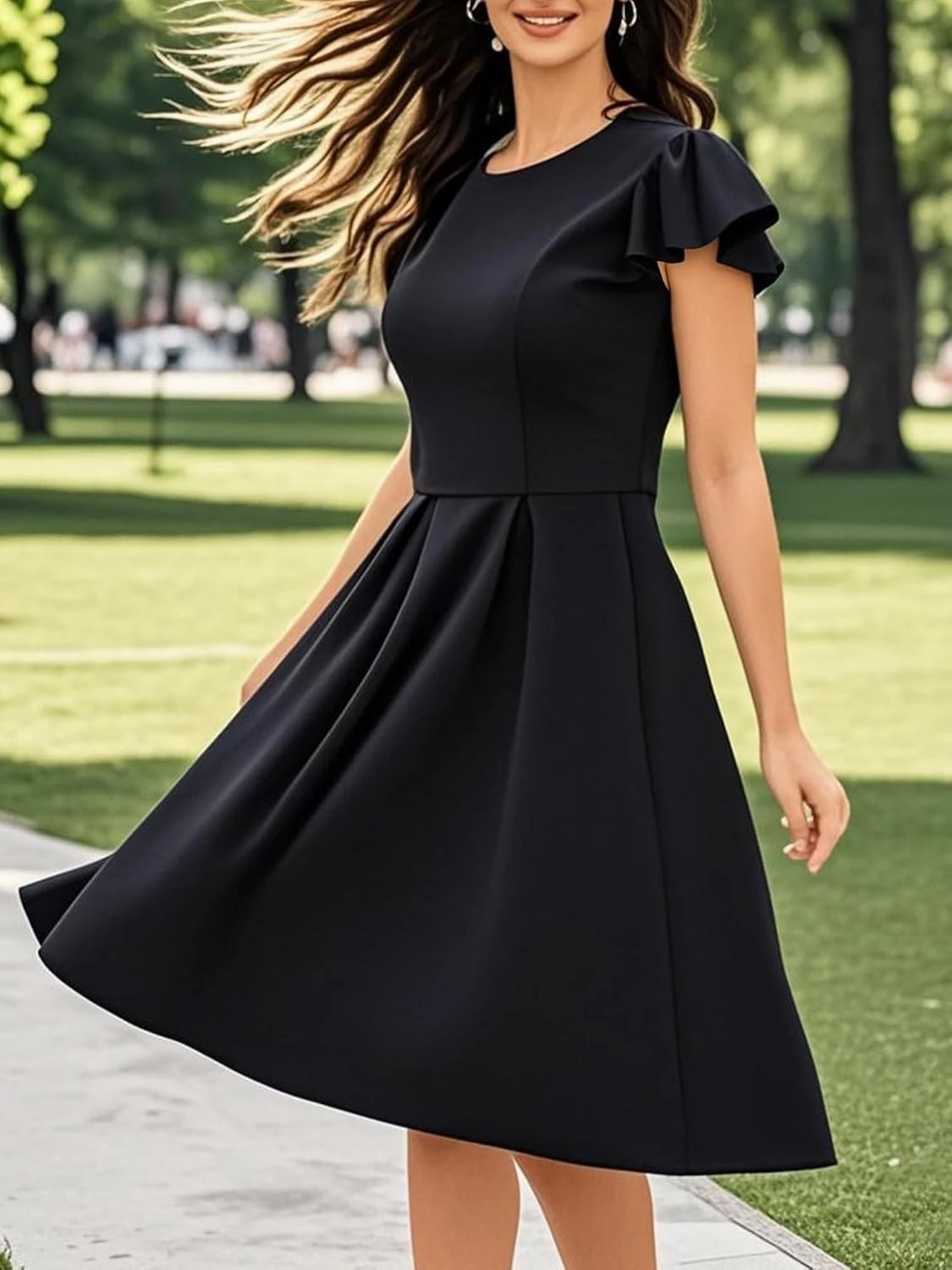 oxiuly Women's Flounce Sleeve Wedding Church Vintage Dresses Casual Floral Party Cocktail Work Dress with Pockets Fei376