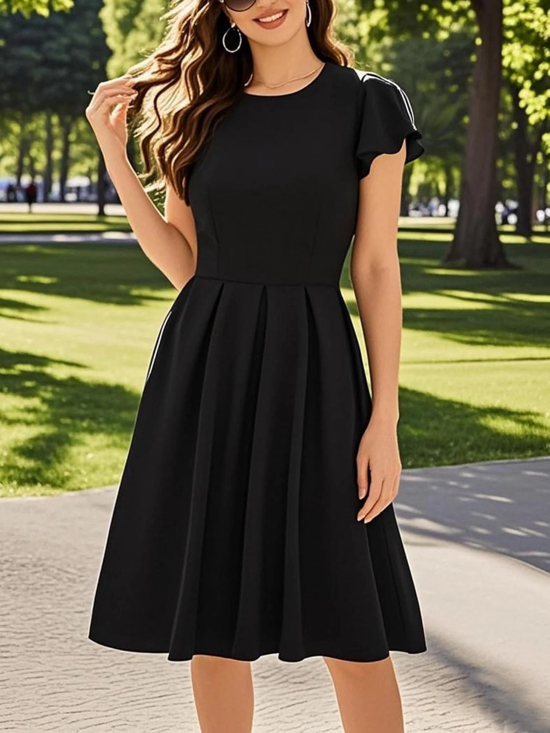 oxiuly Women's Flounce Sleeve Wedding Church Vintage Dresses Casual Floral Party Cocktail Work Dress with Pockets Fei376