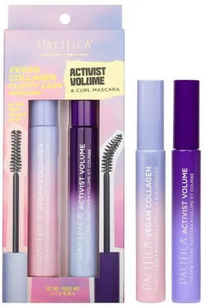 Pacifica Beauty, Activist Volume & Curl Black Mascara, Vegan Collagen Lash Serum & Clear Mascara Primer, Lengthening   Volumizing, Clean Makeup, Glass, Value Pack, Silicone Free, Vegan & Cruelty Free