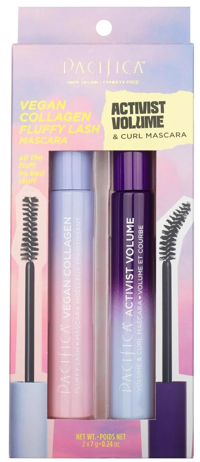 Pacifica Beauty, Activist Volume & Curl Black Mascara, Vegan Collagen Lash Serum & Clear Mascara Primer, Lengthening   Volumizing, Clean Makeup, Glass, Value Pack, Silicone Free, Vegan & Cruelty Free