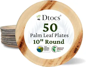 Palm Leaf Plates 10 Inch Round (50) | Bamboo Plates Disposable Like Compostable Dinnerware Set for Party, Dinner, Serving Platters, Charcuterie Boards | Alternate to Plastic, Wood, Paper Plate