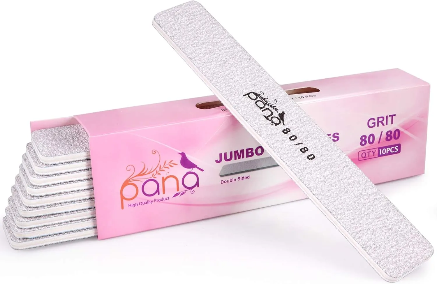 PANA Jumbo Double-Sided Emery Nail File for Manicure, Pedicure, Natural, and Acrylic Nails - Zebra (Grit 80/80) - 50 Piece Pack