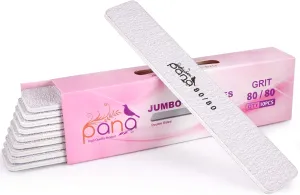 PANA Jumbo Double-Sided Emery Nail File for Manicure, Pedicure, Natural, and Acrylic Nails - Zebra (Grit 80/80) - 50 Piece Pack