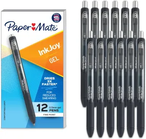Paper Mate InkJoy Gel Pen Fine Point Black Ink Pens 0.5mm Fine Tip Ergonomic Comfort Grip Box of 12