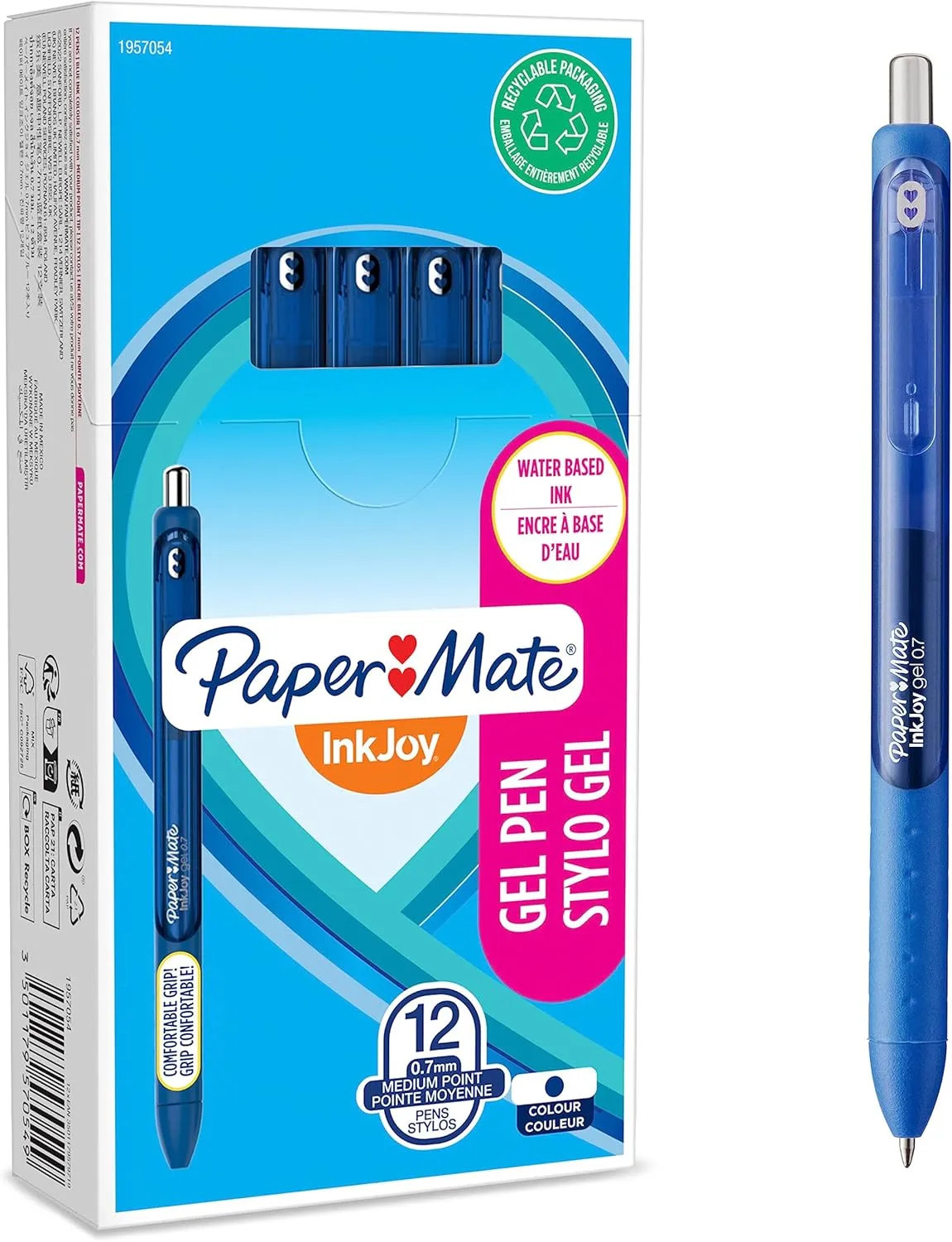 Paper Mate InkJoy Gel Pens | Medium Point (0.7mm) | Dark Blue Ink | 12 Count