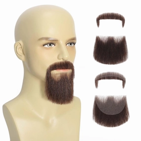 Parceria Fake Mustache, Easy Applying Hand Tied Human Hair Fake Beard, Comfortable and Skin Friendly Realistic Lace Costume Facial Hair for Men Theatrical, Cosplay, Drama, Party, Movie (Brown)