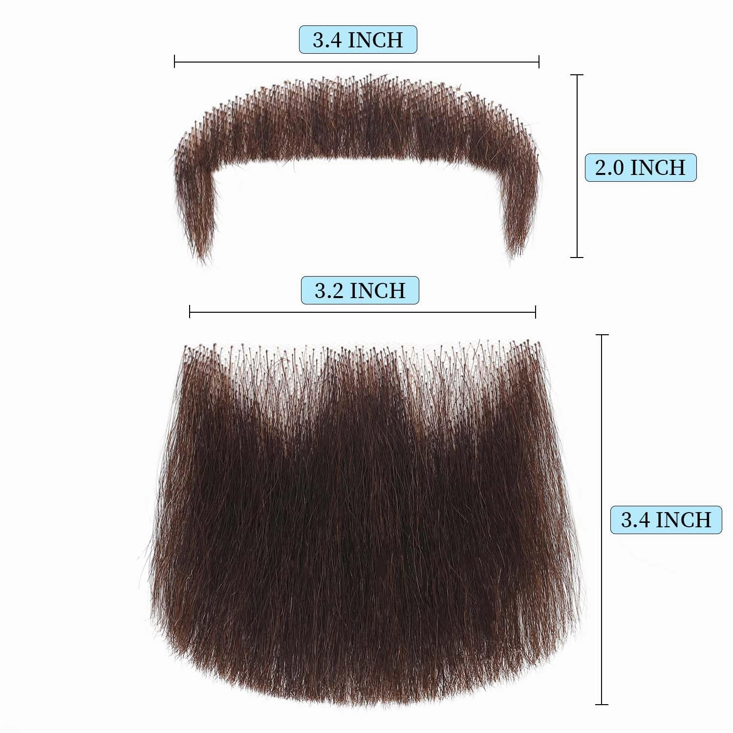 Parceria Fake Mustache, Easy Applying Hand Tied Human Hair Fake Beard, Comfortable and Skin Friendly Realistic Lace Costume Facial Hair for Men Theatrical, Cosplay, Drama, Party, Movie (Brown)