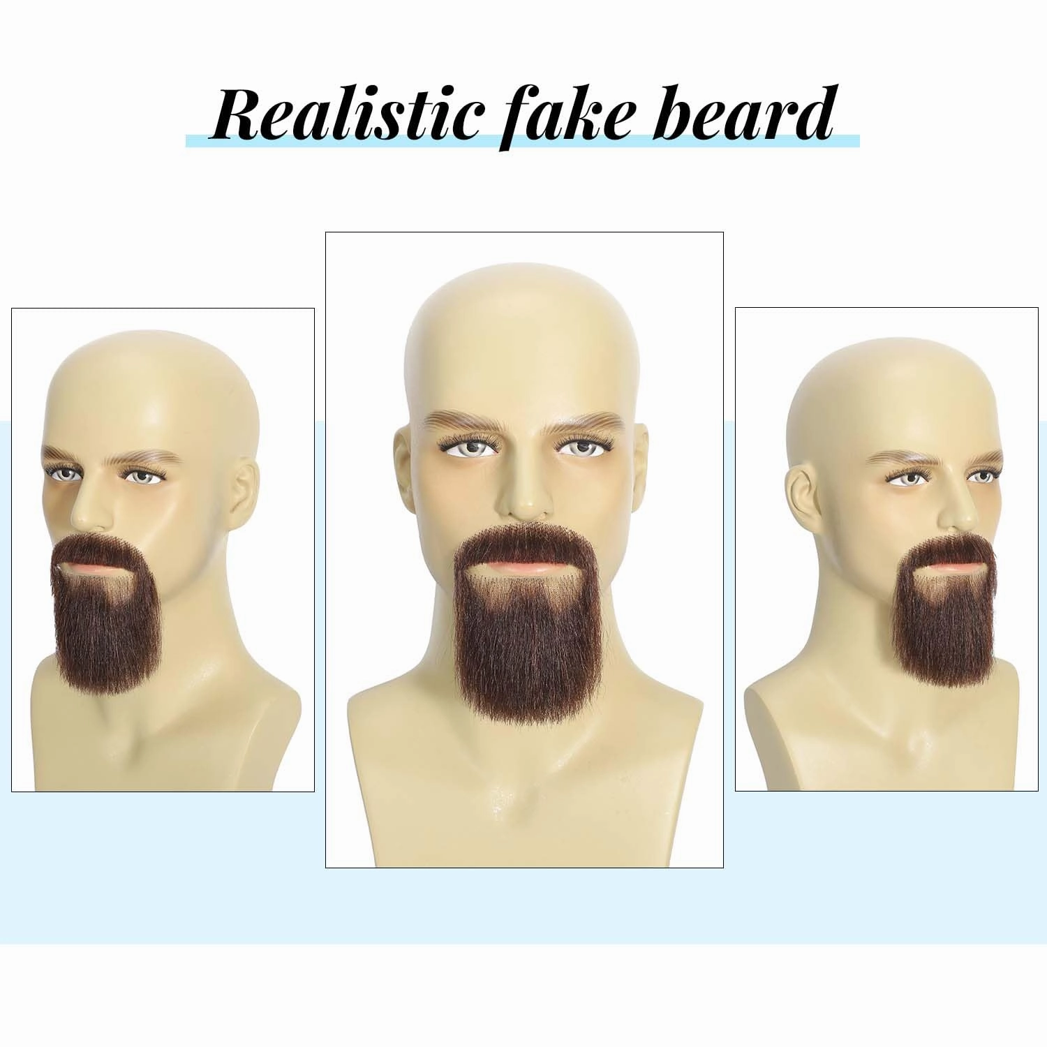 Parceria Fake Mustache, Easy Applying Hand Tied Human Hair Fake Beard, Comfortable and Skin Friendly Realistic Lace Costume Facial Hair for Men Theatrical, Cosplay, Drama, Party, Movie (Brown)