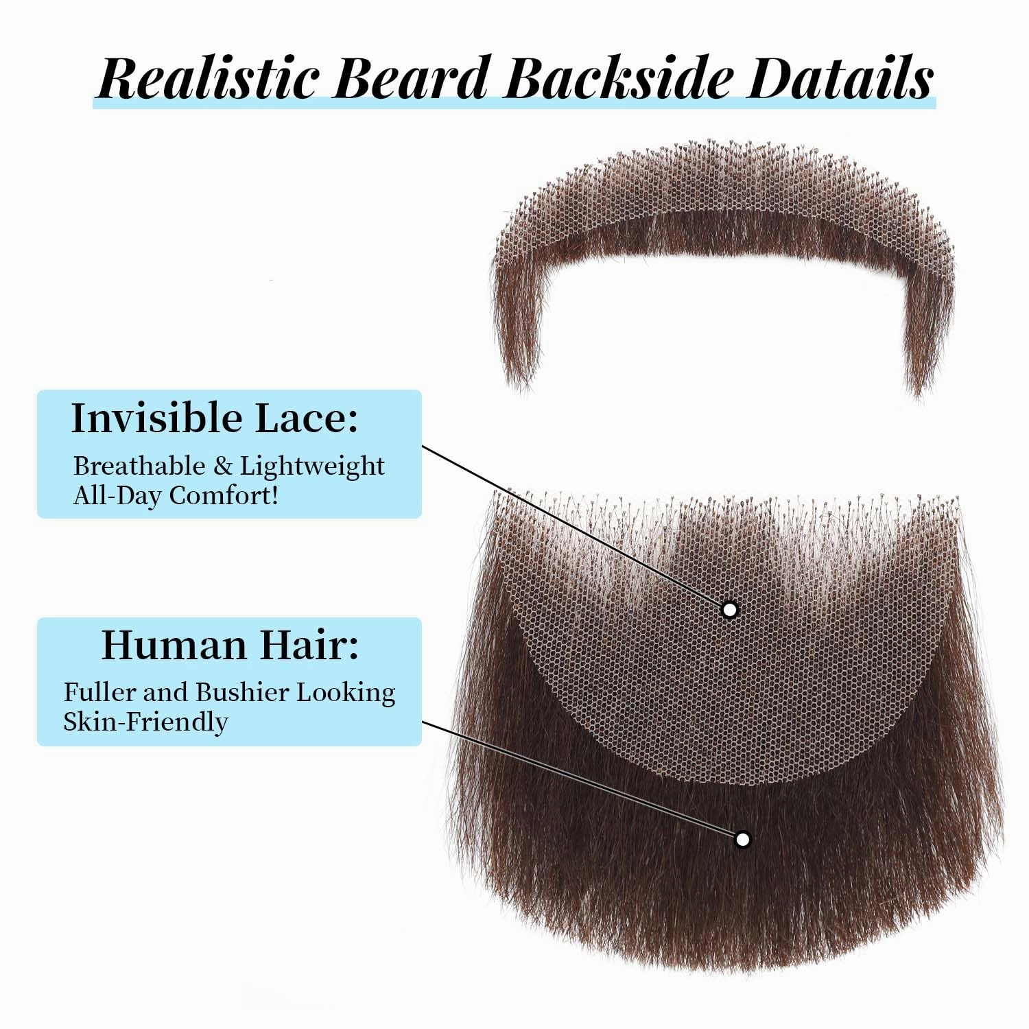 Parceria Fake Mustache, Easy Applying Hand Tied Human Hair Fake Beard, Comfortable and Skin Friendly Realistic Lace Costume Facial Hair for Men Theatrical, Cosplay, Drama, Party, Movie (Brown)