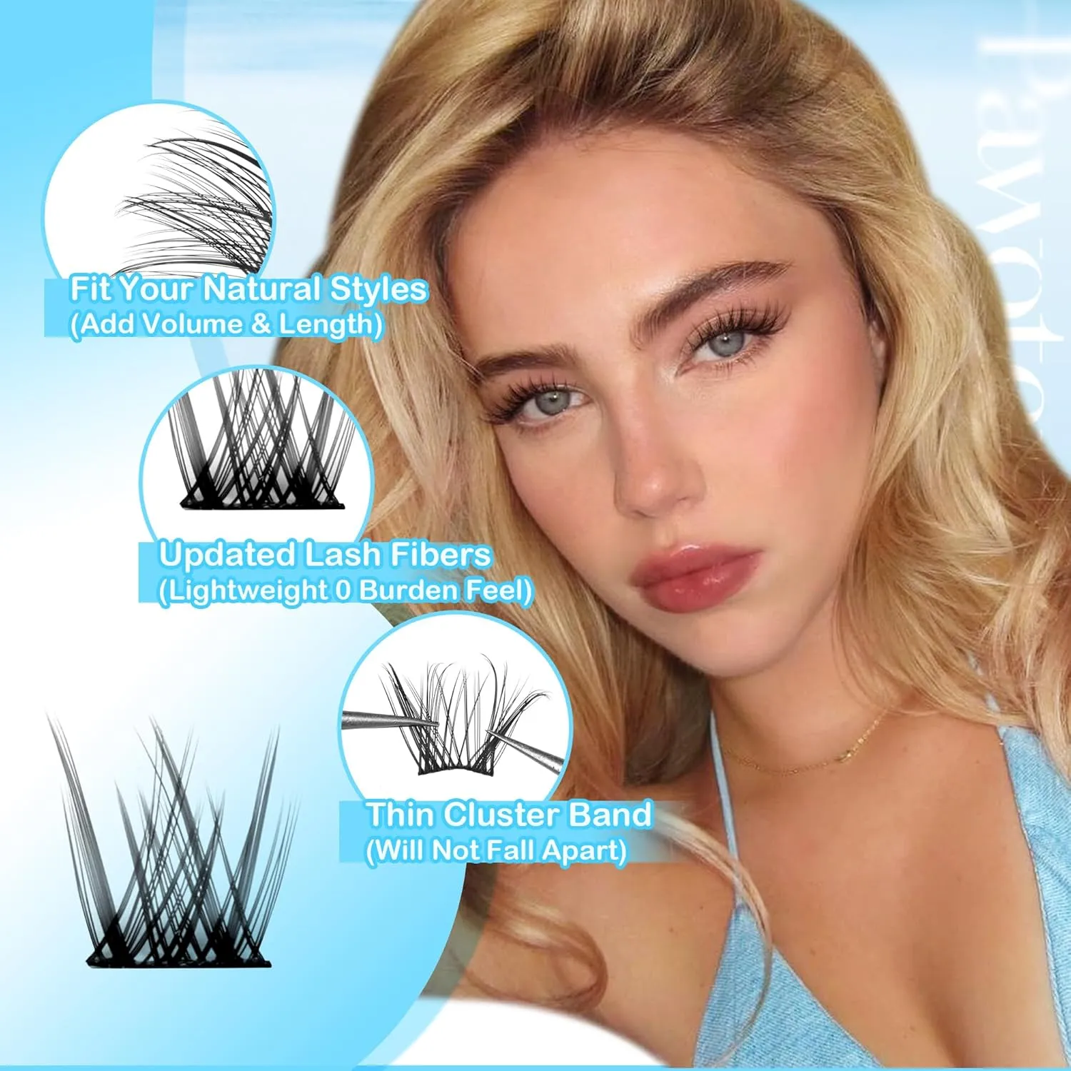 Pawotence Lash Clusters Kit Wispy Lash Extension Kit 8-16mm Natural Cluster Eyelash Extension Kit Individual Lashes 154pcs Eyelash Clusters with Lash Bond and Seal, Lash Tweezers for Self Use