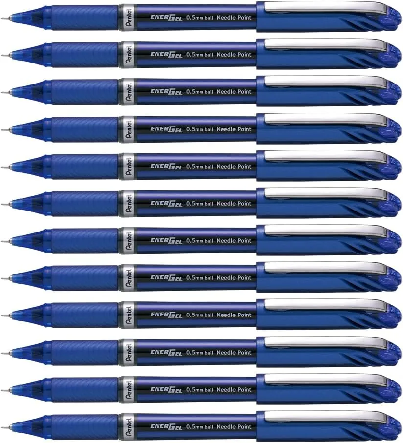 Pentel EnerGel NV Gel Ink Pen, (0.5mm), Fine Point Capped, Needle Tip, Blue Ink, Box of 12 (BLN25-C)