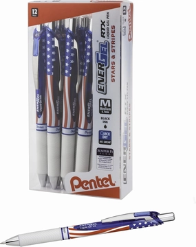 Pentel EnerGel RTX Retractable Liquid Gel Pen, (0.7mm) Medium Line, Metal Tip, Flag Barrel, Black Ink (BL77USA-A) (Pack of 1, 12 Count Total)