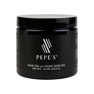 PEPE'S Men's Strong Hold Hair Gel Enriched with Hemp Seed Oil, Biotin, Jamaican Black Castor Oil, 16OZ/453G