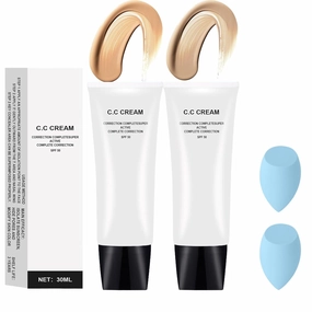 Perebella Cc Cream Skin Tone Adjusting CC Cream SPF 50,Pre-makeup Primer Moisturizing Concealer Brightening Skin Tone Colour Correcting Self Adjusting for Mature Skin (2Pcs-Natural)