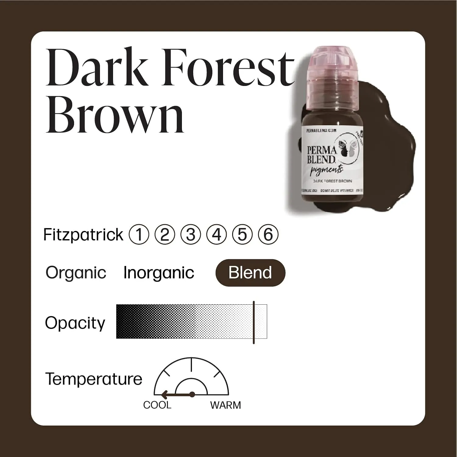 Perma Blend - Dark Forest Brown - Microblading Ink for Permanent Eyeliner - Professional Tattoo Ink - Neutral Cool Dark Brown Tattoo Ink Makeup - Vegan (0.5 oz)