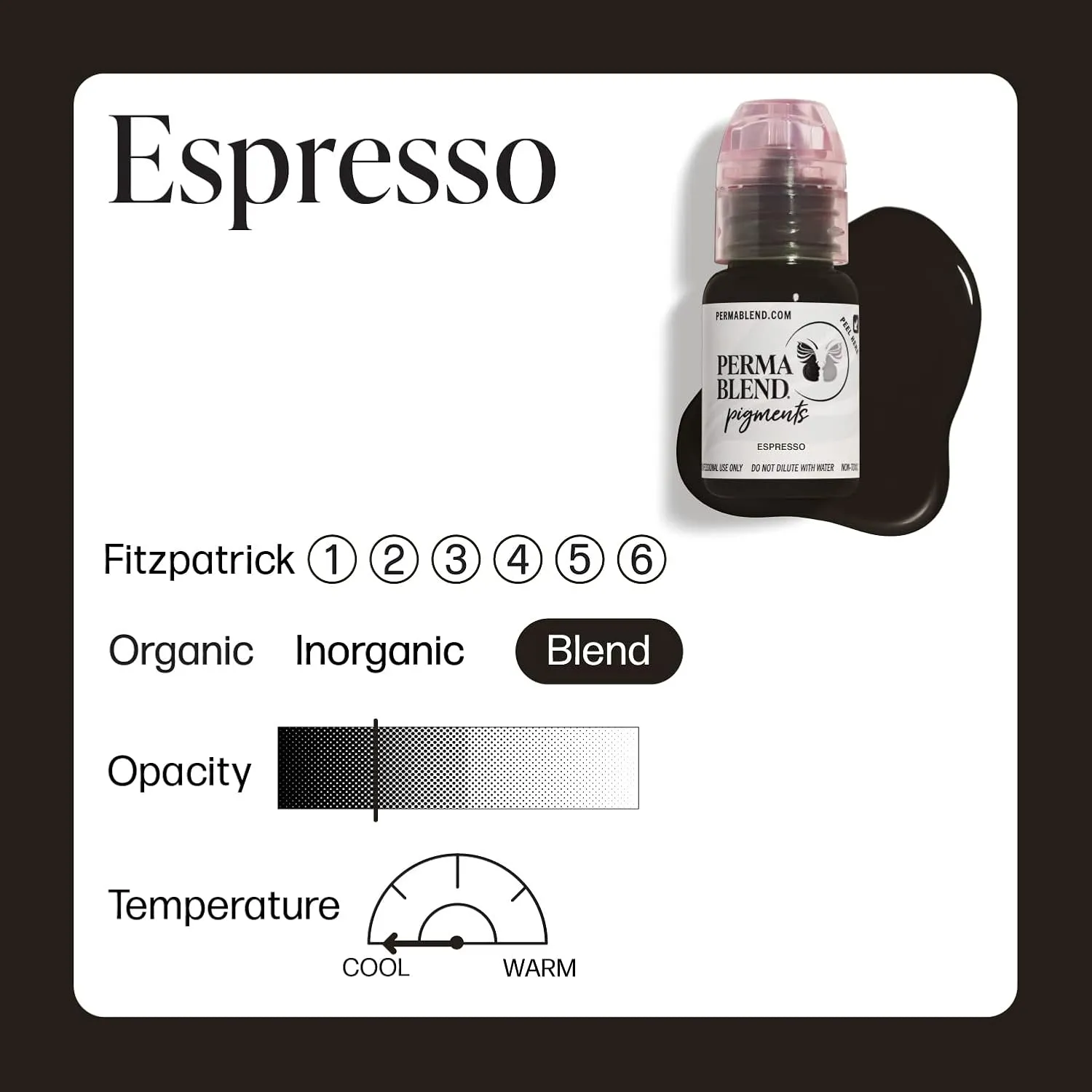 Perma Blend Espresso Brown Tattoo Ink - Professional Microblading Ink for Permanent Makeup - Cool Medium/Dark Brown Permanent Pigment - Vegan (0.5 oz)