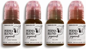 Perma Blend - Eyebrow Medium Tattoo Kit - Makeup Kit for Microblading & Permanent Eyeliner Tattoo Ink - Forest Brown, Brunette, Mallard & Blazing Copper Modifier (0.5 oz, 4 ct)