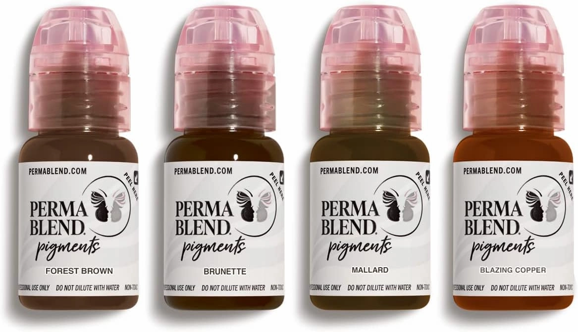 Perma Blend - Eyebrow Medium Tattoo Kit - Makeup Kit for Microblading & Permanent Eyeliner Tattoo Ink - Forest Brown, Brunette, Mallard & Blazing Copper Modifier (0.5 oz, 4 ct)