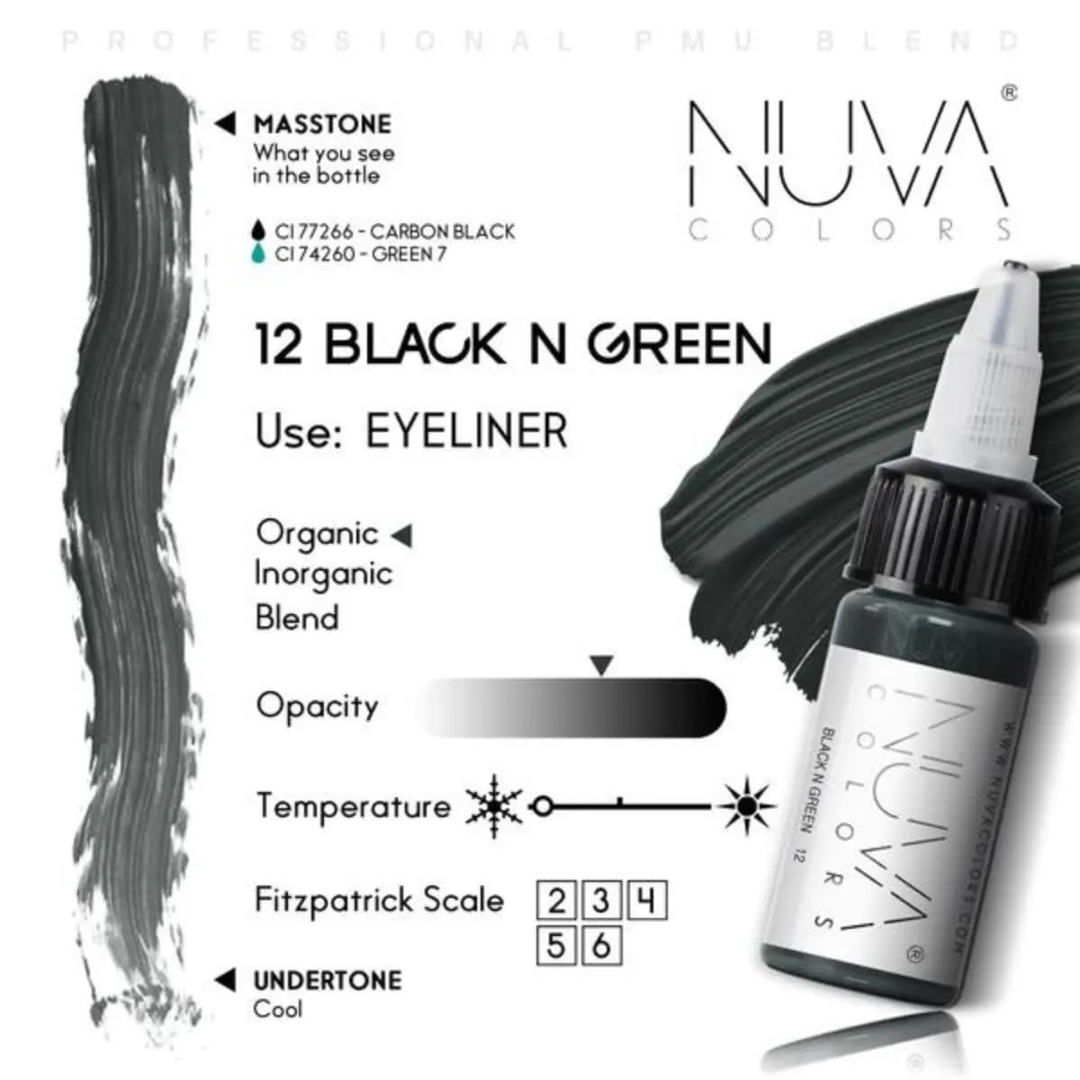 Permanent Eyeliner Pigment, Customizable, Cool Undertone for Microblading, Lash Line, Winged Eyeliner, Stardust or Smokey, Long-Lasting, Vegan, Made in USA (Black and Green)