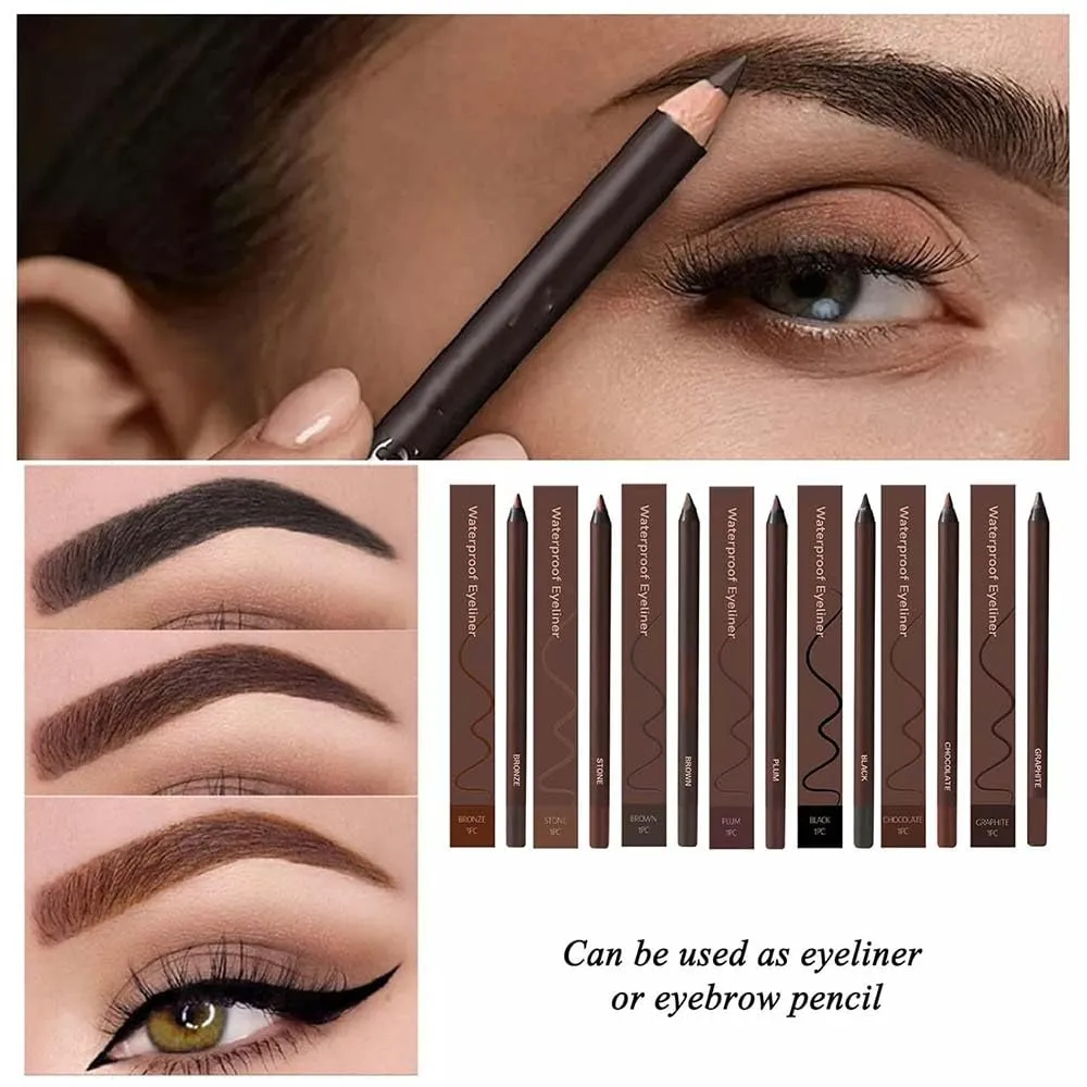 Persona Eyeliner Pencil Waterproof, Occasionalous 24 Hr Long-Lasting Gel Duo Sharpenable Eyeliner Pen with Sharpener, 2in1 Smudge-Proof Eye Liner and Eyebrow Pencil, Eye Makeup Tool (Black)