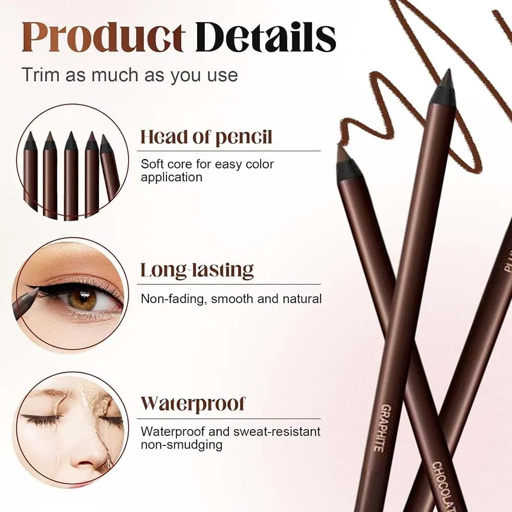 Persona Eyeliner Pencil Waterproof, Occasionalous 24 Hr Long-Lasting Gel Duo Sharpenable Eyeliner Pen with Sharpener, 2in1 Smudge-Proof Eye Liner and Eyebrow Pencil, Eye Makeup Tool (Black)