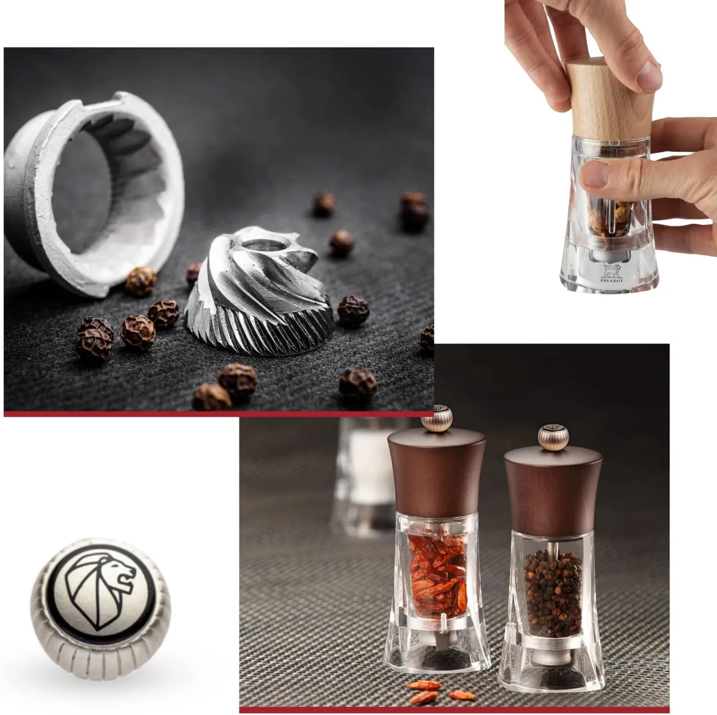 Peugeot - Oleron Manual Chili Pepper Mill - Transparent Adjustable Spice Grinder - Acrylic and Beechwood, Natural, 5.5 Inches