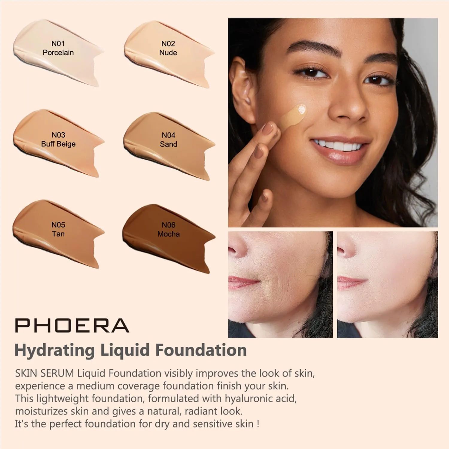 PHOERA Foundation Full Coverage,and Medium Coverage 2024 New PHOERA Foundation Makeup for Mature Skin, Lightweight Wrinkles Matte Natural Finish for a Flawless Complexion(102 N02/Nude Nude)