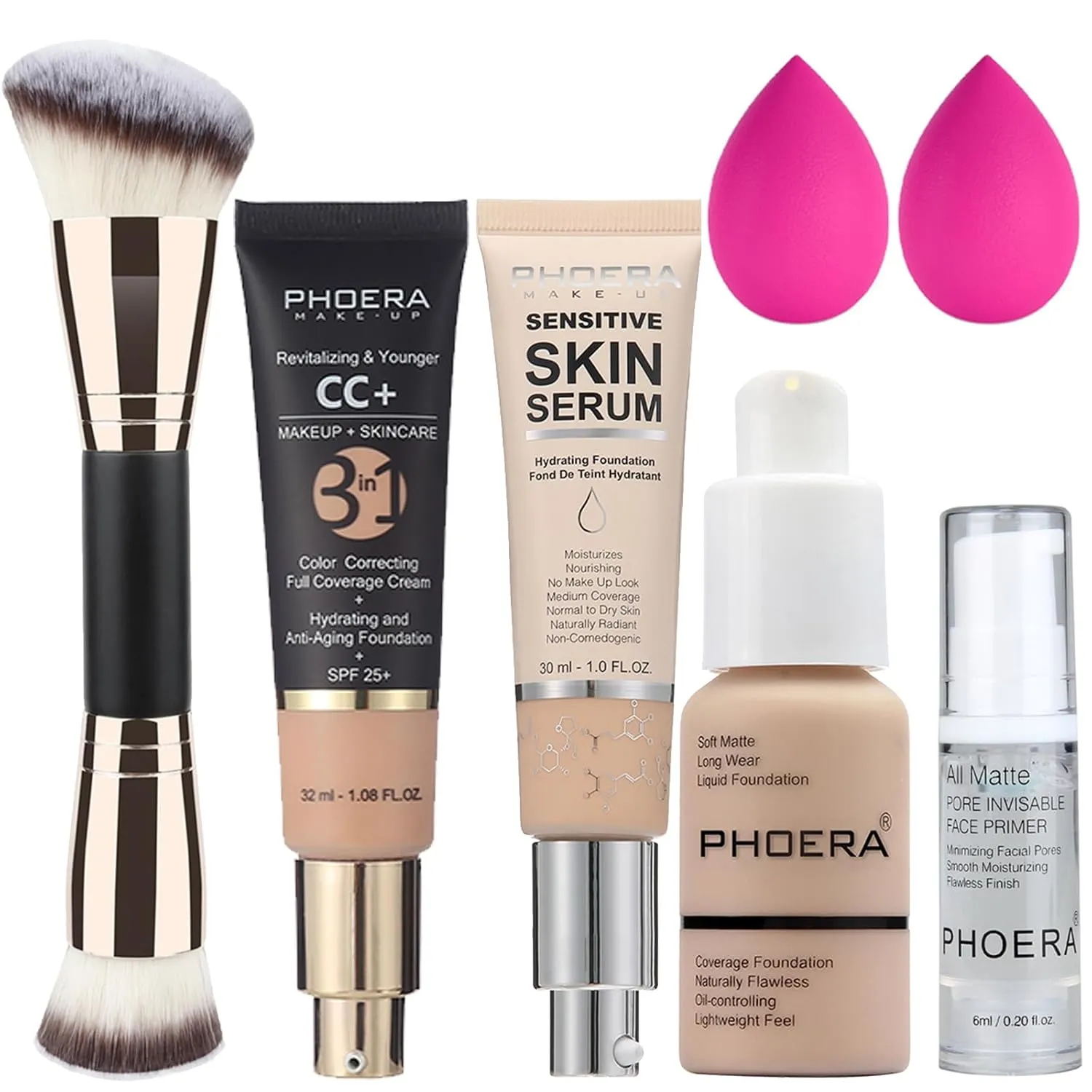 PHOERA Foundation Full Coverage,PHOERA CC  Cream,2024 New PHOERA Foundation Makeup for Mature Skin, Wrinkles Matte Natural Finish,Primer (102 120CC N02/ Nude Nude  Nude)
