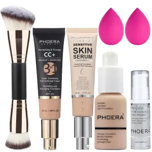 PHOERA Foundation Full Coverage,PHOERA CC  Cream,2024 New PHOERA Foundation Makeup for Mature Skin, Wrinkles Matte Natural Finish,Primer (102 120CC N02/ Nude Nude  Nude)