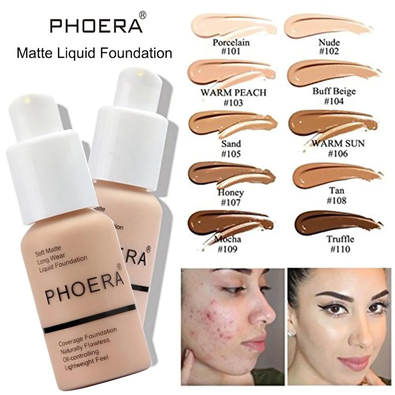 PHOERA Foundation Full Coverage,PHOERA CC  Cream,2024 New PHOERA Foundation Makeup for Mature Skin, Wrinkles Matte Natural Finish,Primer (102 120CC N02/ Nude Nude  Nude)
