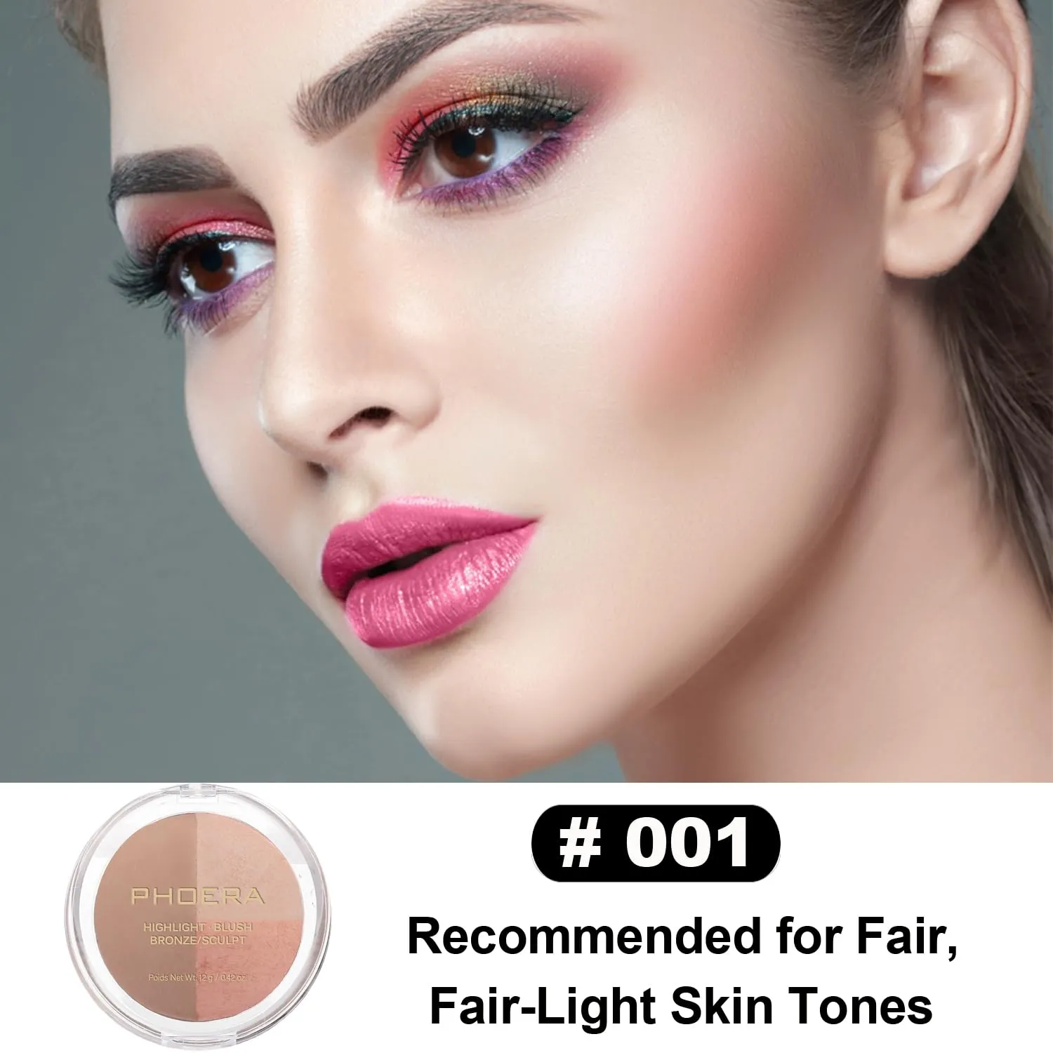 PHOERA Foundation, PHOERA Contour Palette,Shades with Highlighter & Bronzer & Blush,Up to 24 Hour Fresh Wear,PHOERA Concealer Primer Powder (101 102  #001 Contour/Porcelain  Nude #001)