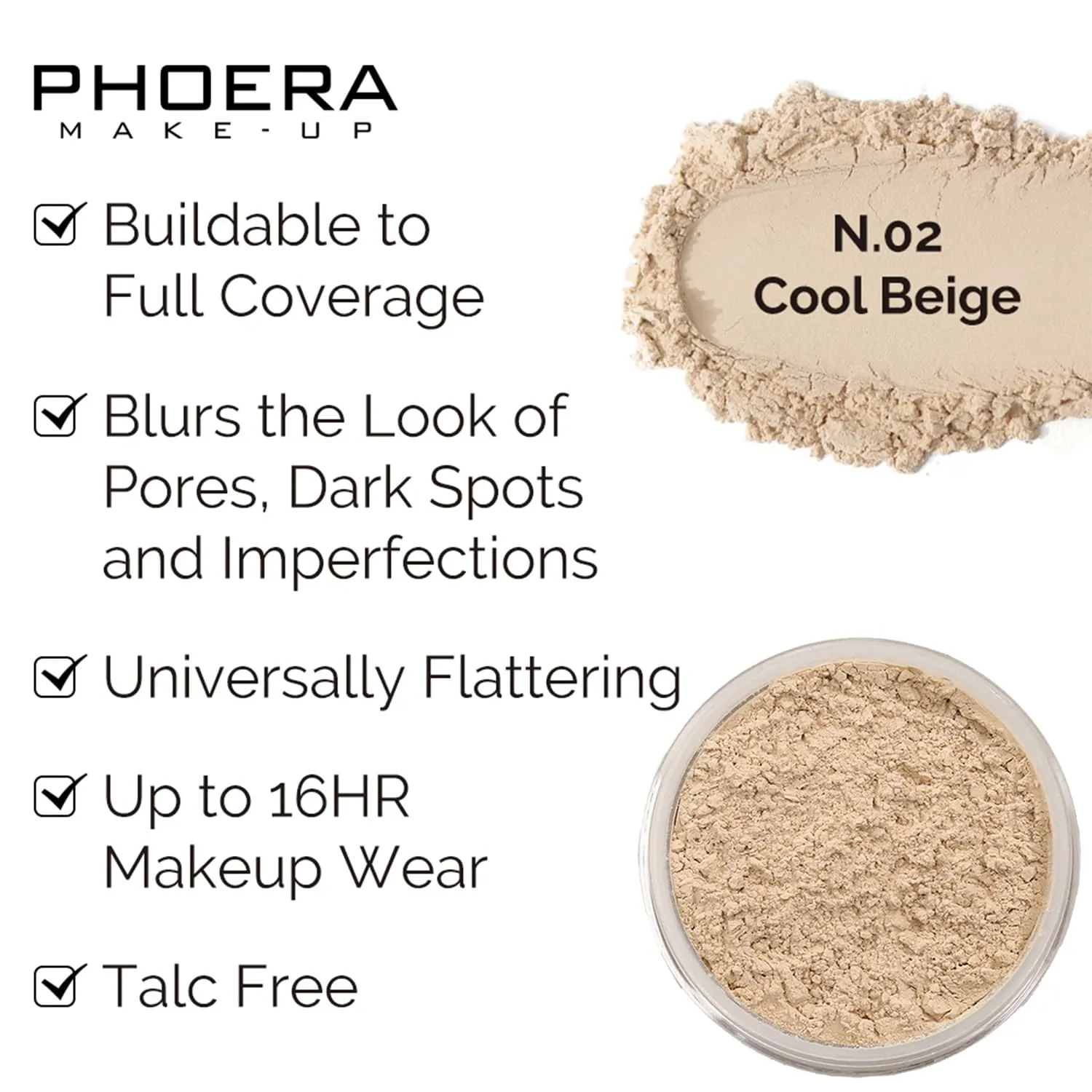PHOERA Foundation, PHOERA Contour Palette,Shades with Highlighter & Bronzer & Blush,Up to 24 Hour Fresh Wear,PHOERA Concealer Primer Powder (104 105  #002 Contour/Buff Beige Sand #002)