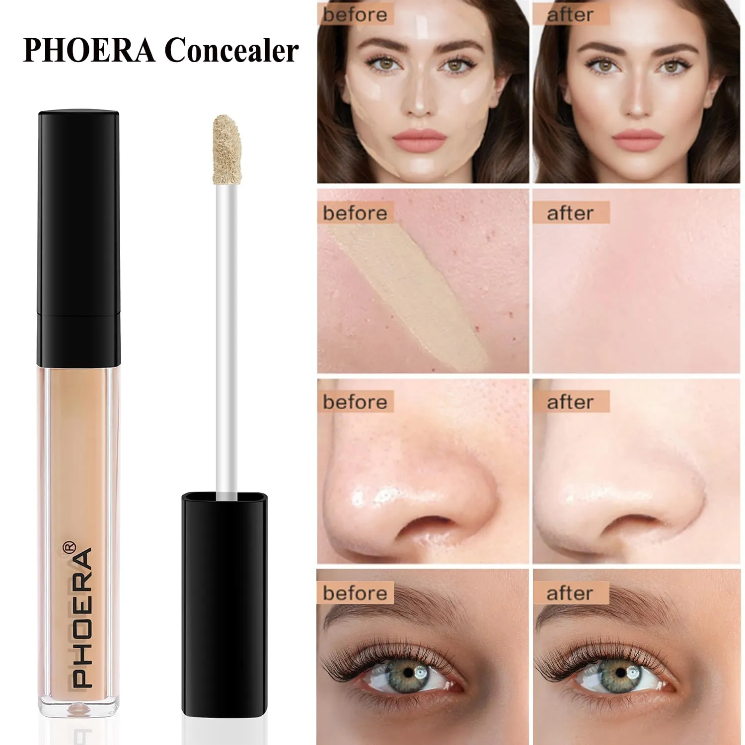 PHOERA Foundation,PHOERA Concealer,PHOERA Makeup Foundation Full Coverage Up to 24 Hour Fresh Wear with Matte Finish,PHOERA Primer,PHOERA Powder (105 Sand 111 Chestnut)