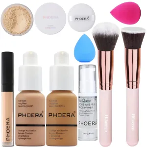 PHOERA Foundation,PHOERA Concealer,PHOERA Makeup Foundation Full Coverage Up to 24 Hour Fresh Wear with Matte Finish,PHOERA Primer,PHOERA Powder (105 Sand 111 Chestnut)