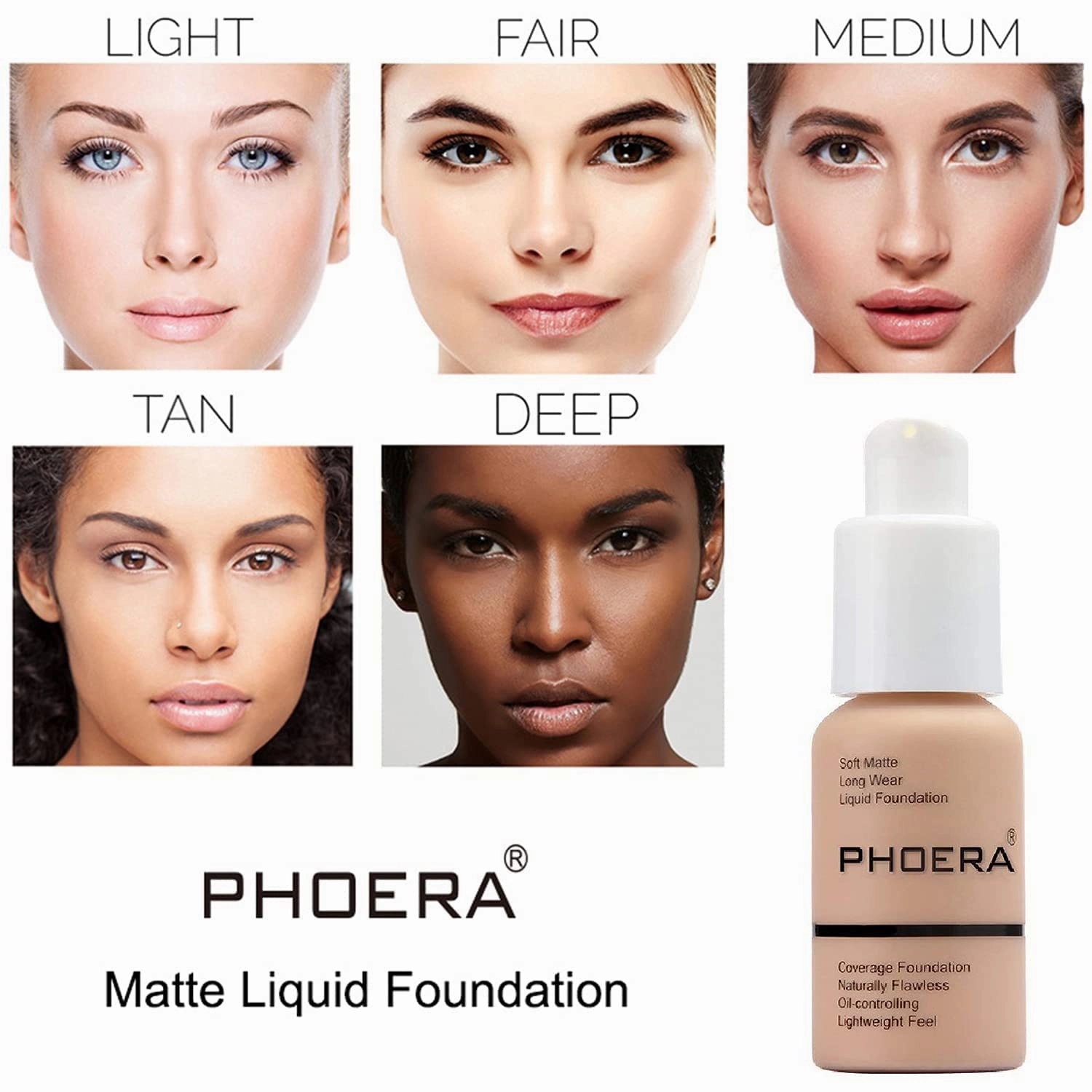PHOERA Foundation Makeup for Wome Full Coverage Foundation Set,Face Primer Foundation Brush Powder Brush,5 Makeup Sponge,30ml PHOERA 24HR Matte Oil Control Concealer (105 Sand 111 Chestnut)