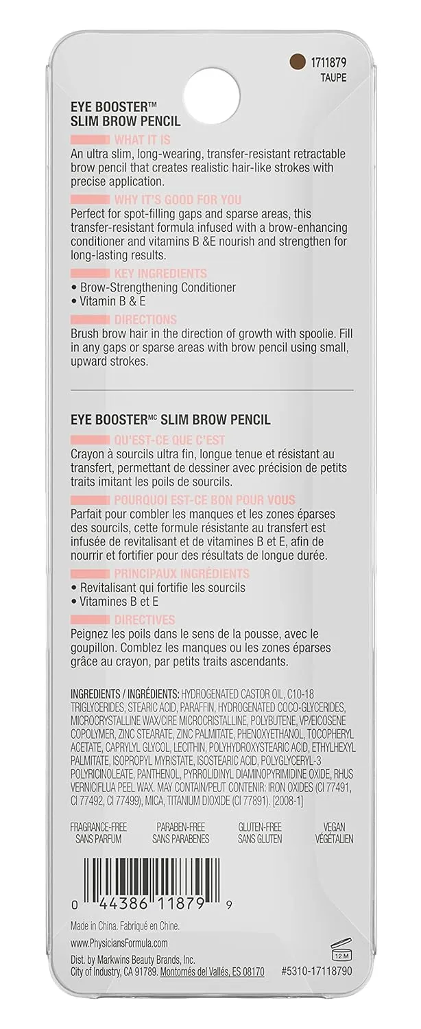 Physicians Formula Eyebrow Retractable Slim Definer Brow Pencil, Taupe Brown, Dual-Sided Brow Brush, Fine Tip, Shapes, Defines, Fills Brow Makeup | Dermatologist Tested, Clinicially Tested (Pack of 2)