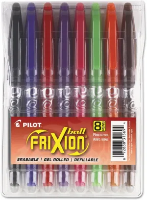 Pilot, FriXion Ball Erasable & Refillable Gel Ink Pens, Fine Point 0.7 mm, Pack of 8, Assorted Colors