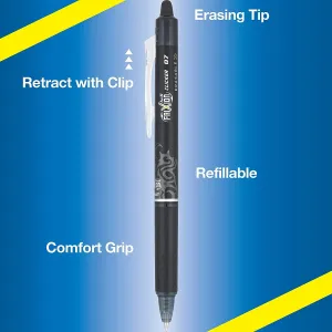 PILOT FriXion Erasable Pens Retractable Gel Ink, 6 Pack (3 Black & 3 Blue)   4 Bonus Refills, Fine Point 0.7mm Erasable Gel Pens