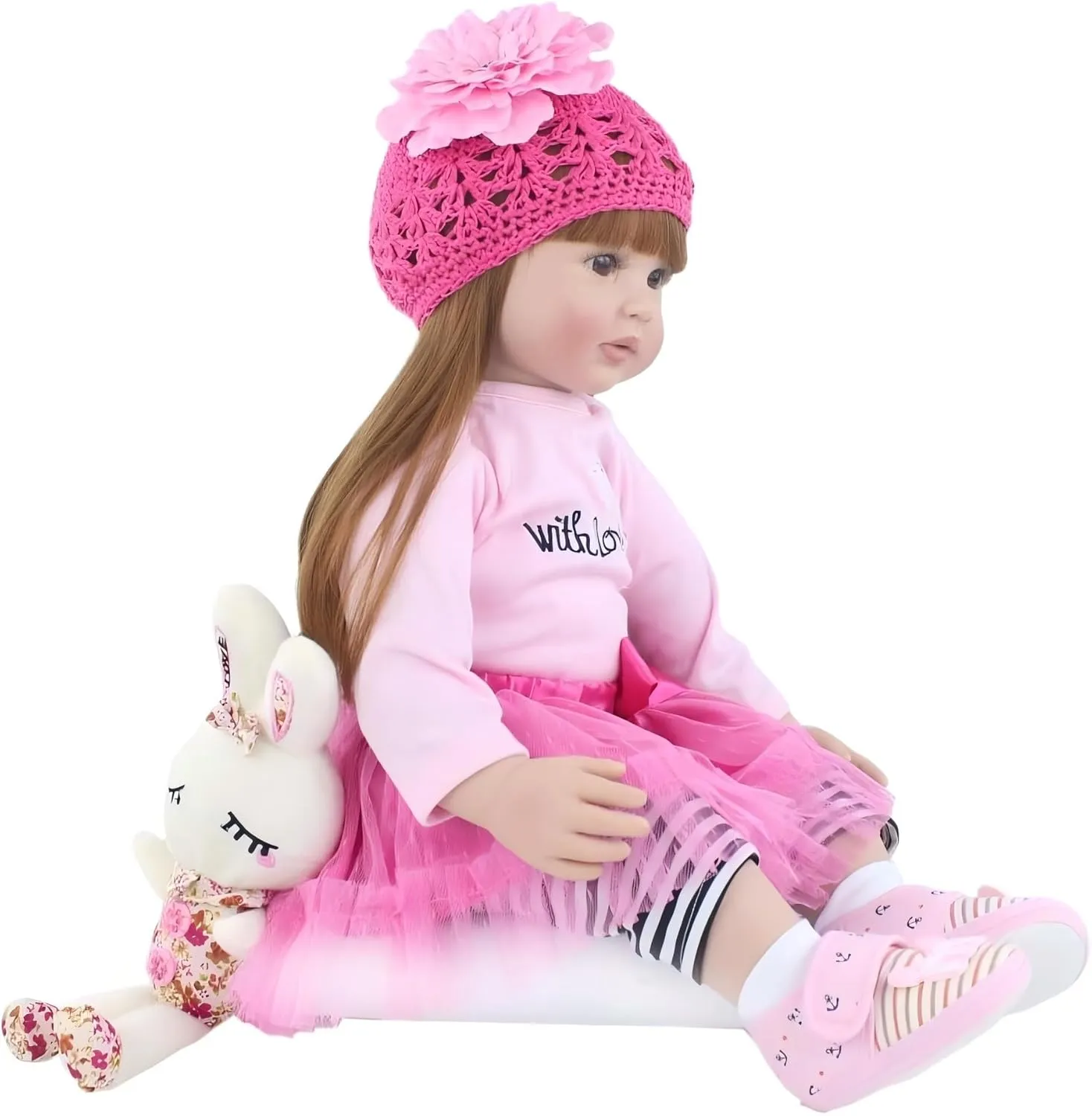 Pinky 24 inch 61cm Lovely Reborn Baby Girl Dolls Toddler Realistic Looking Life Like Baby Doll Vinyl Silicone Long Hair Babies Toy Gift (1811-2006)