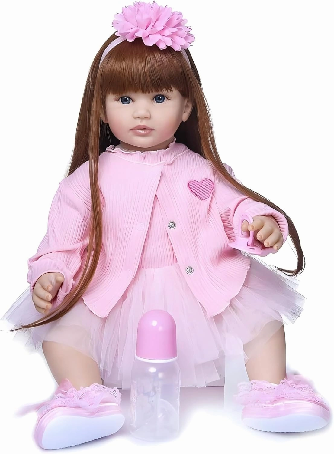 Pinky Lifelike Reborn Toddler Dolls Girl 24inch 60CM Realistic Look Princess Baby Doll Vinyl Silicone Long Hair Babies Toy Gift