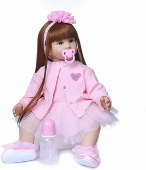 Pinky Lifelike Reborn Toddler Dolls Girl 24inch 60CM Realistic Look Princess Baby Doll Vinyl Silicone Long Hair Babies Toy Gift
