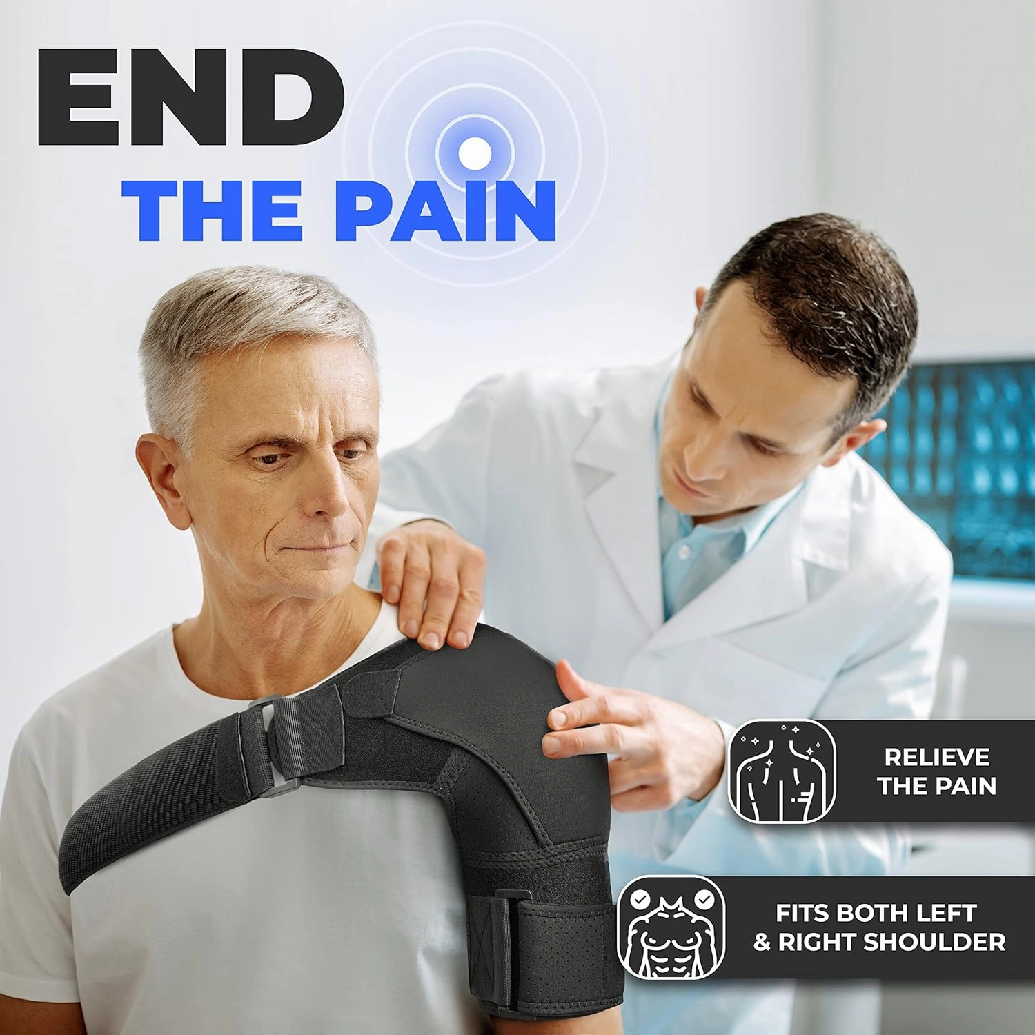 POAGL Shoulder Brace for Men Both Left and Right Arm | Pain Relief Torn Rotator Cuff Compression Support Sleeve Dislocation Stability Immobilizer Stabilizer Bursitis Injury (Black, X-Large)