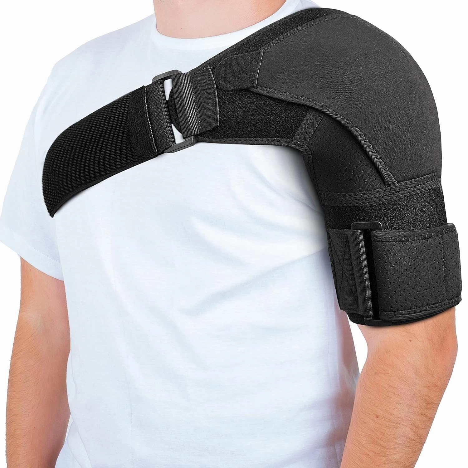 POAGL Shoulder Brace for Men Both Left and Right Arm | Pain Relief Torn Rotator Cuff Compression Support Sleeve Dislocation Stability Immobilizer Stabilizer Bursitis Injury (Black, X-Large)