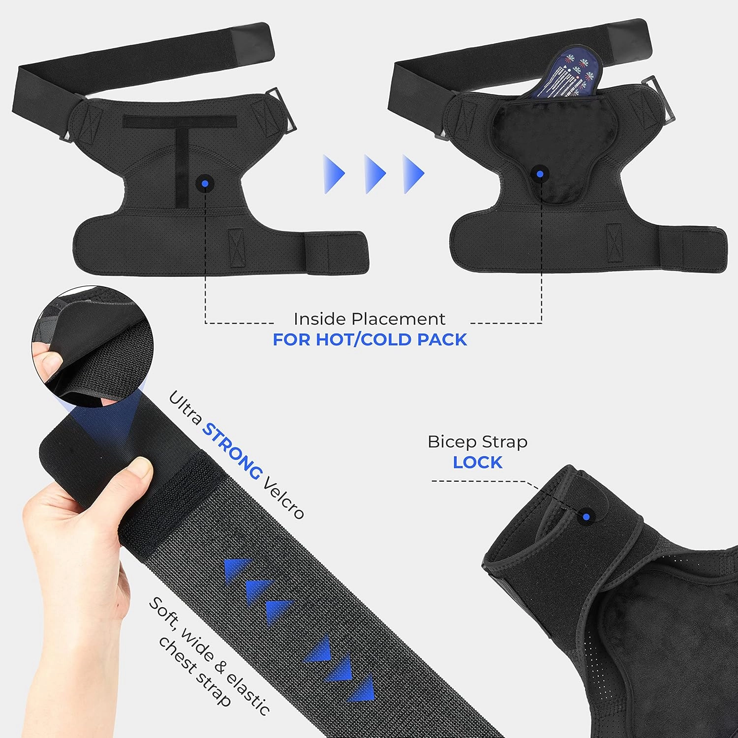 POAGL Shoulder Brace for Men Both Left and Right Arm | Pain Relief Torn Rotator Cuff Compression Support Sleeve Dislocation Stability Immobilizer Stabilizer Bursitis Injury (Black, X-Large)