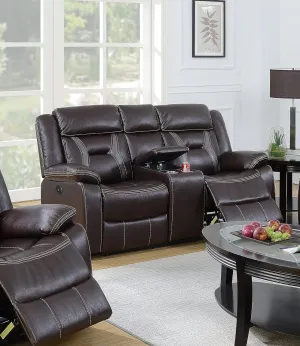 Poundex Dark Brown Gel Leatherette Power Loveseat with Console