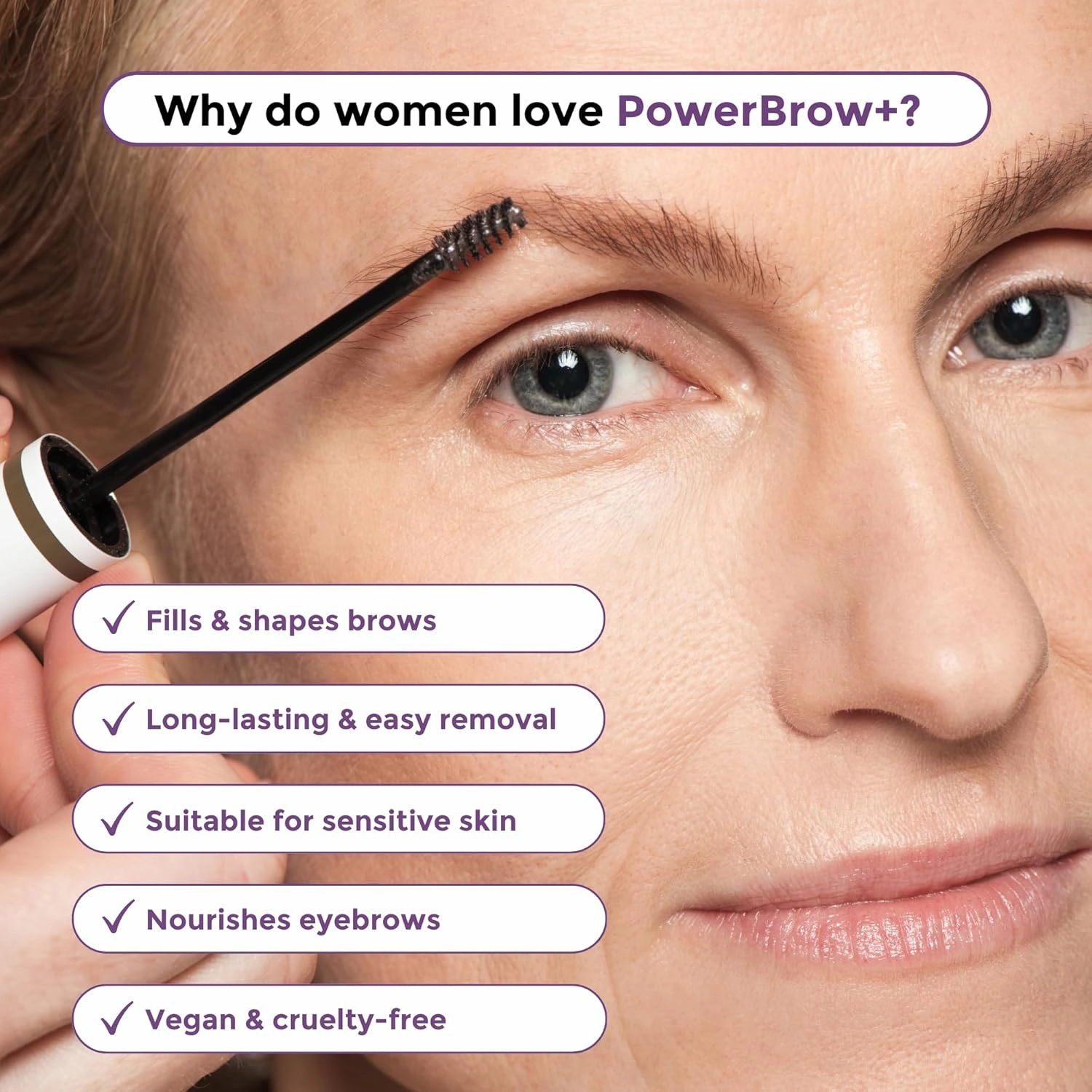 PowerBrow  Tinted Eyebrow Gel For Older Women - Defines, Fills, Thickens Brows - 2-in-1 Formula - Natural Color, Quick Fixing, Long-Lasting - Hypoallergenic Light Brown (Latte)