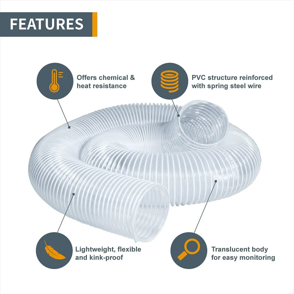 POWERTEC 4" x 10' Dust Collection Hose, 4 Inch Flexible PVC Dust Collector Hose for Table Saw, Band Saw, Planer, Jointer, Woodworking and Garage, WoodShop Dust Collection System (70111)