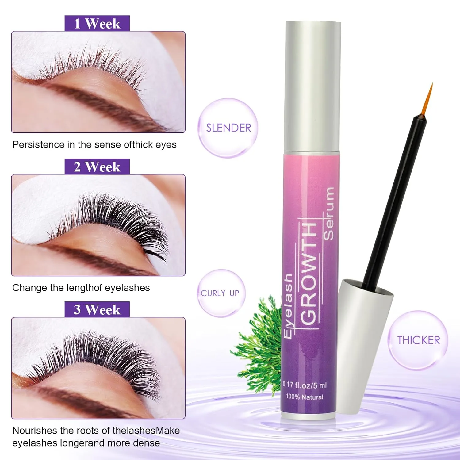 Premium Eyelash Growth Serum, Eyebrow Growth Serum, 18 Plant Extracts for Advanced Lashes Enhancer Longer, Fuller and Thicker, Natural Beauty Enhancement(5ml)